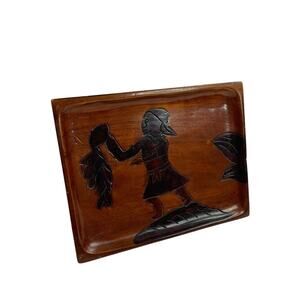 Vintage Wooden Tray Carved Silhouette Design 10" x 7.75"